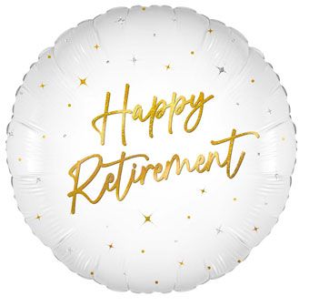 White & Gold Elegant Sparkle Happy Retirement Balloon