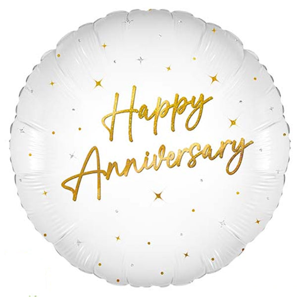 White & Gold Elegant Sparkle Happy Anniversary Balloon