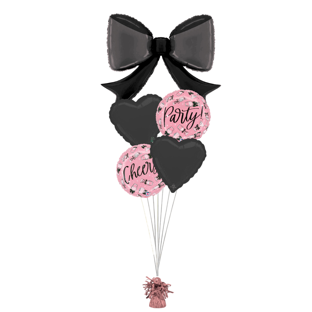 Black Bows and Hearts Cheers Party Balloon Bouquet