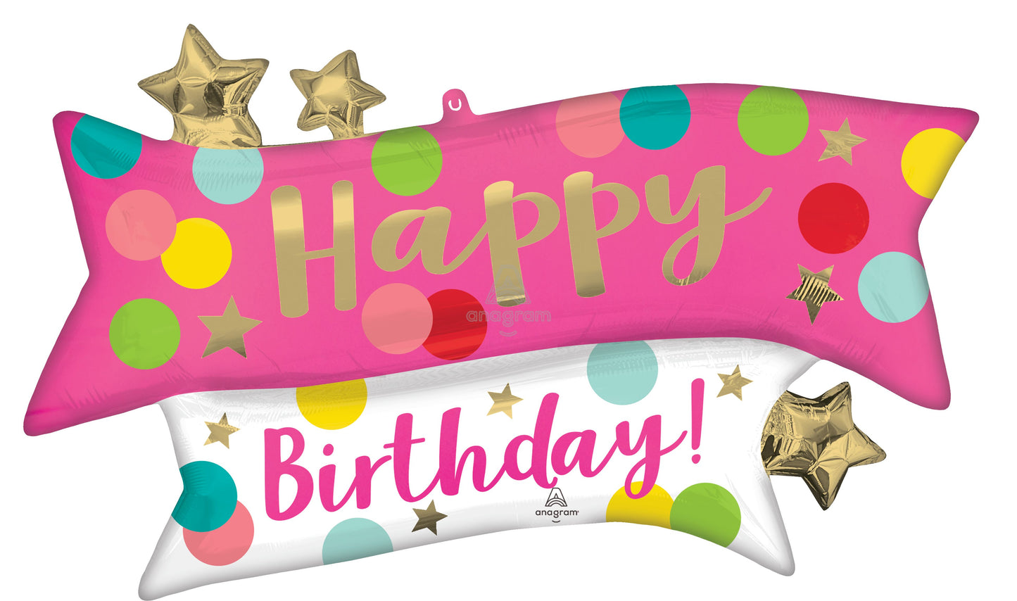 Satin Happy Birthday Pink Banner balloon (38 Inch)