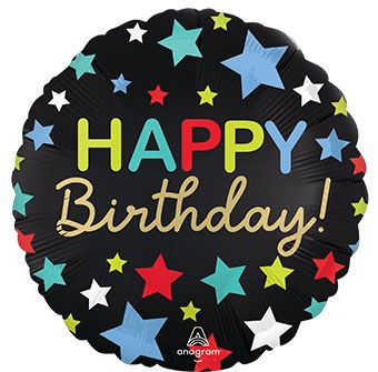 Happy Birthday Satin Neon Stars 18" Foil Balloon