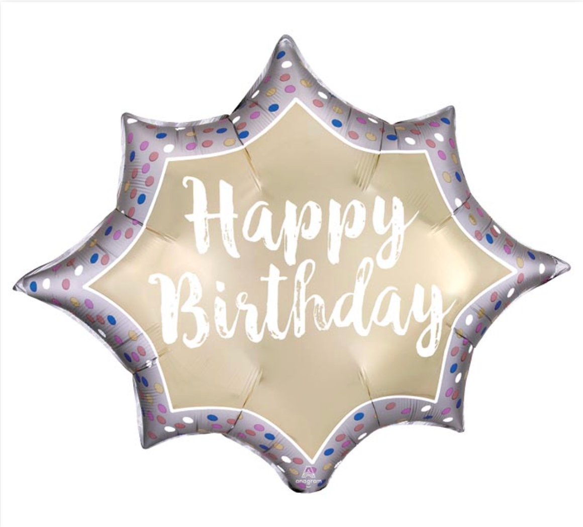 Birthday Satin White Gold Burst Balloon