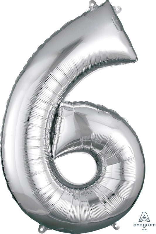Floating Silver Number "6" Balloon (3 Foot or 34 Inch)