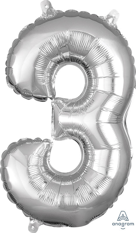 SMALL Floating Silver Number "3" Balloon (2 Foot or 26 Inch)