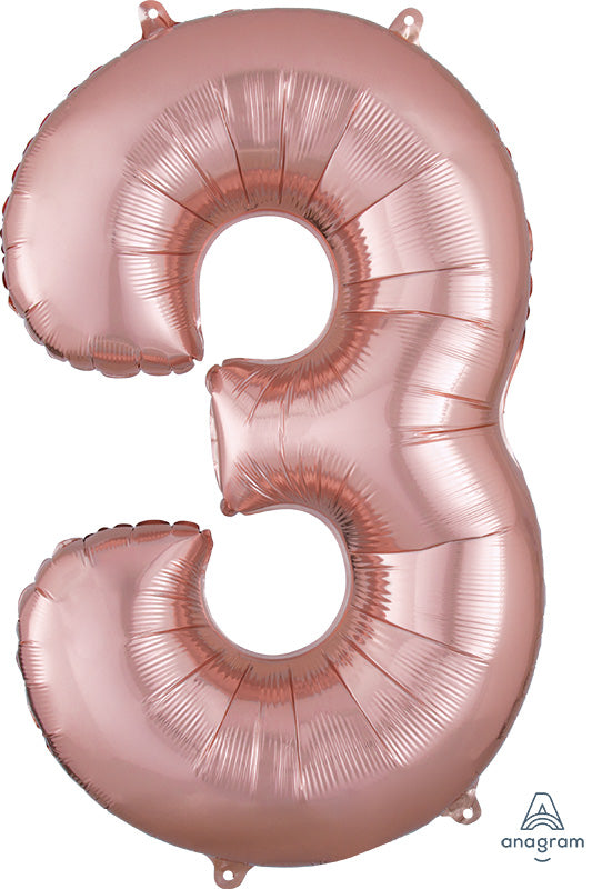 Floating Rose Gold Number "3" Balloon (3 Foot or 34 Inch)