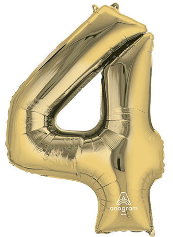Floating White Gold Numbers "4" Balloons (3 Foot or 34 Inch)