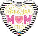 Love You Mom Stripes 18" Foil Balloon