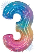 Floating Opal Rainbow Number "3" Balloon (4 Foot or 40 Inch)