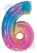 Floating Opal Rainbow Number "6" Balloon (4 Foot or 40 Inch)