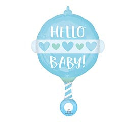 Hello Baby Blue Boy Rattle Balloon (24 Inch)