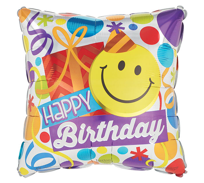 Birthday Smiley Face Square Balloon (18 Inch)