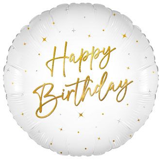 White & Gold Elegant Sparkle Happy Birthday Balloon