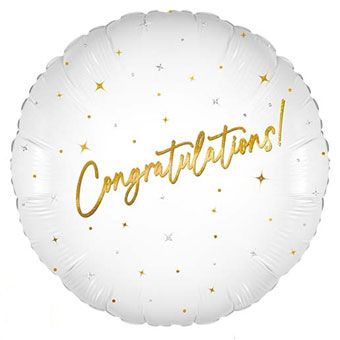 White & Gold Elegant Sparkle Congratulations Balloon