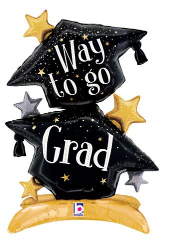 Way to Go Grad Stacked Grad Caps Stand Up Balloon