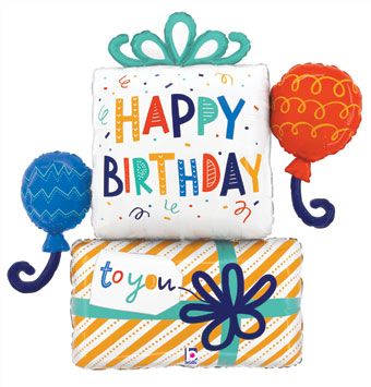 Happy Birthday Gift Vibrant Present Balloon (35 Inch)