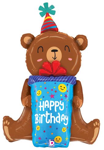 Happy Birthday Smiley Gift Bear Balloon (34 Inch)