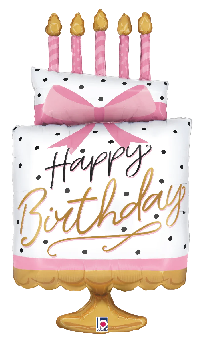 Happy Birthday Pink Bow Birthday Cake Balloon