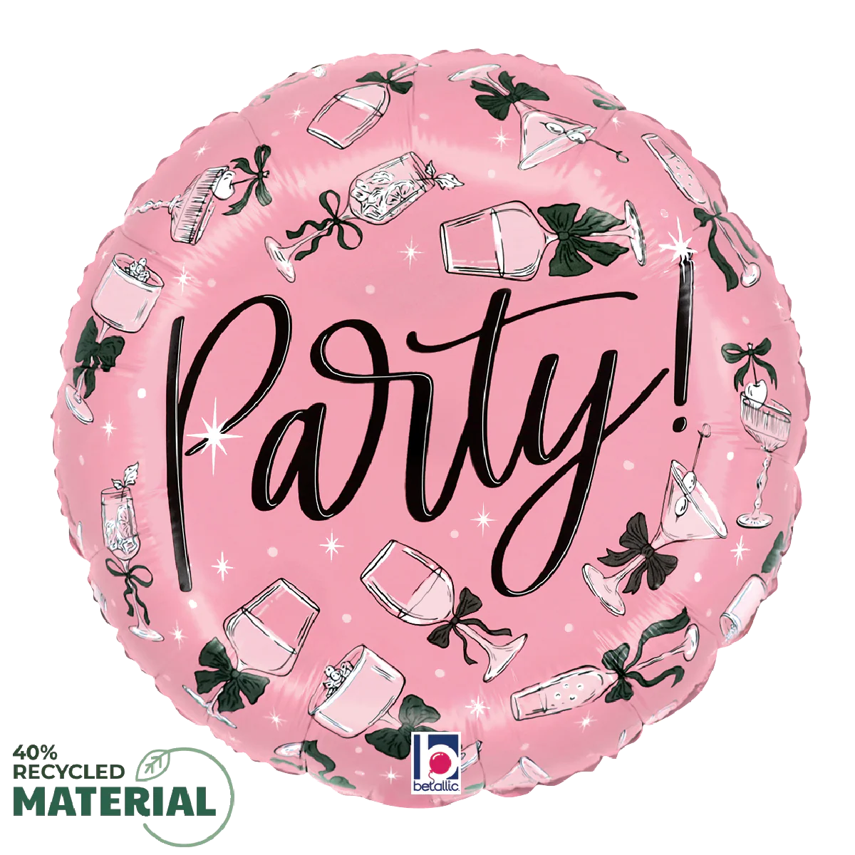 Black Bow Party Cheers Drinks Balloon (18 Inch)