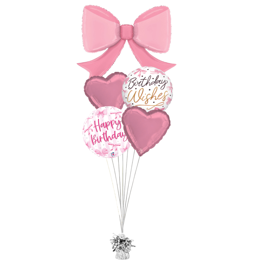 Pink Bows and Hearts Birthday Balloon Bouquet