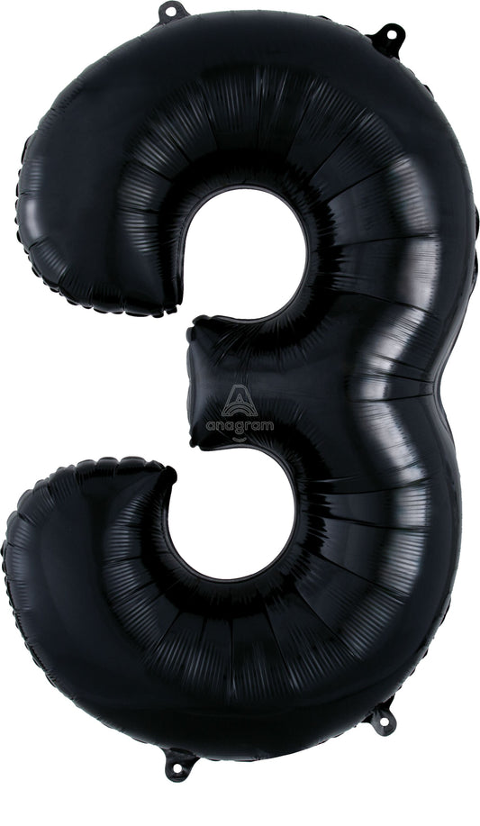 Floating Black Number "3" Balloon (3 Foot or 34 Inch)
