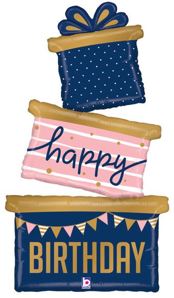 Happy Birthday Navy Gift Stack balloon (51 Inch)