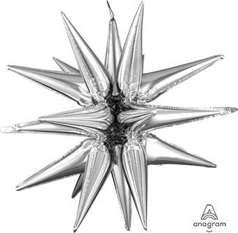 Air-Filled, Non-Floating, SILVER Magic Star Balloons (20"-35")