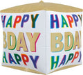Happy Birthday White Gold Cubez Balloon (15 Inch)