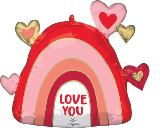 Love You Hearts on a Rainbow Foil Balloon (26 Inch)