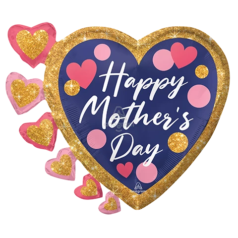 Happy Mother's Day Navy Pink & Glitter Dots Foil Balloon (24 Inch)