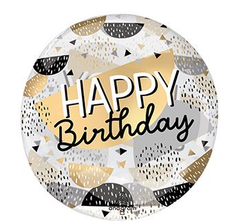 Happy Birthday Black and Gold Clearz Balloon (18 Inch)