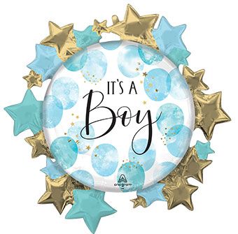 It's a Boy Watercolor Circles and Stars Balloon (30 Inch)