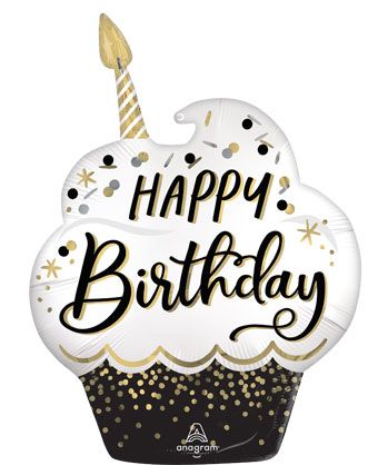 Satin Cupcake Birthday Wishes Balloon (29 Inch)