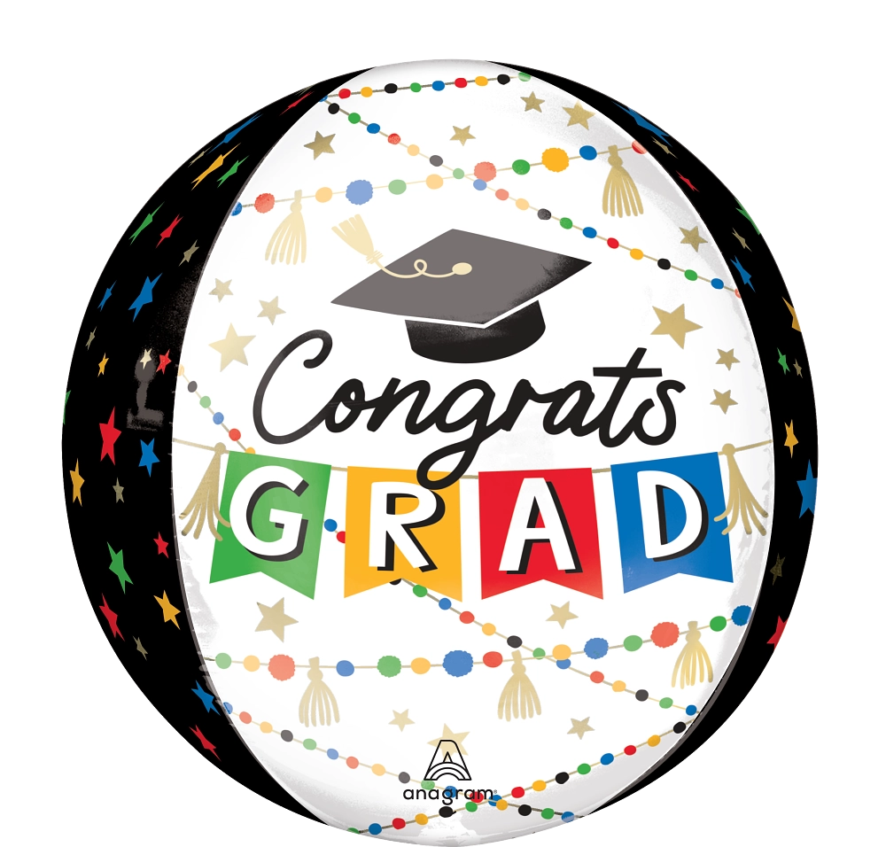 Congrats Grad Party Pom-Pom & Stars Orbz Balloon