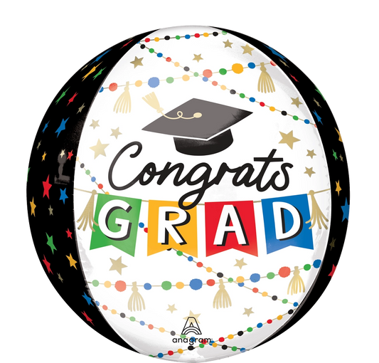 Congrats Grad Party Pom-Pom & Stars Orbz Balloon