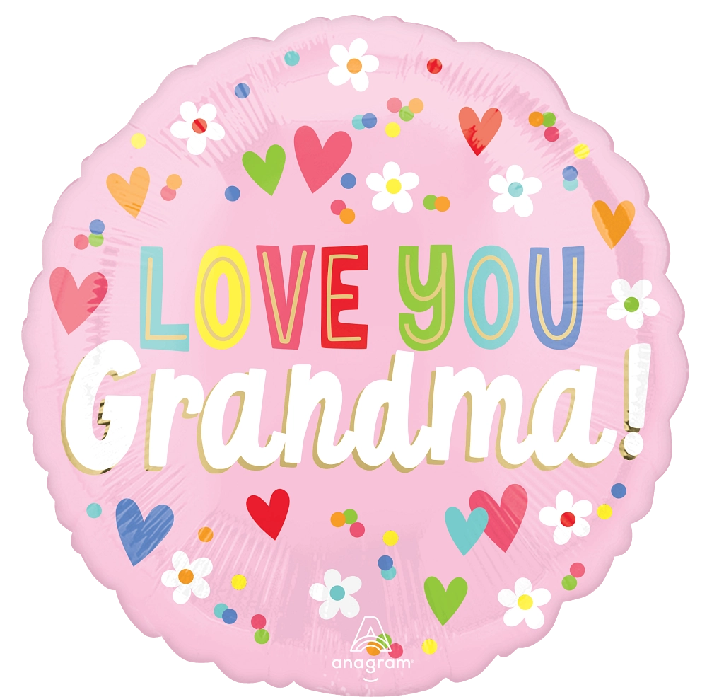 Love You Grandma! Hearts and Flowers Foil Balloon