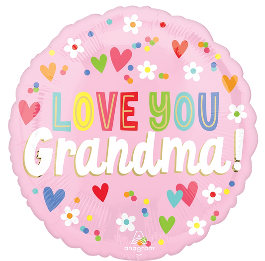 Love You Grandma! Hearts and Flowers Foil Balloon
