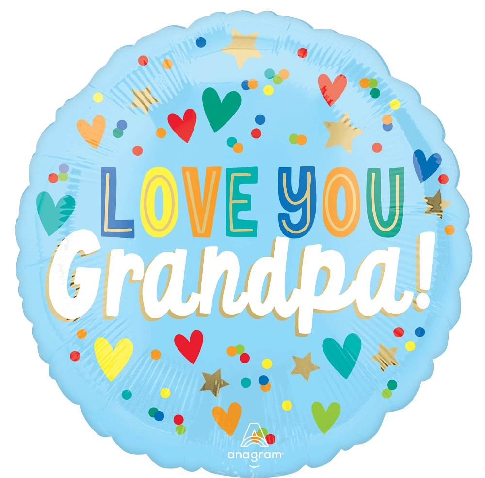Love You Grandpa! Hearts and Stars Foil Balloon