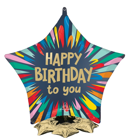 Birthday Satin Blast Star Foil Balloon - Air or Helium (22 Inch)