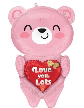 Love You Lots Pink Bear 3D Foil Balloon (28 Inch)