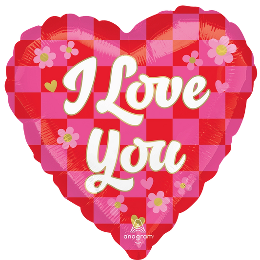 I Love You Checkerboard Heart Shape Foil Balloon (28 Inch)