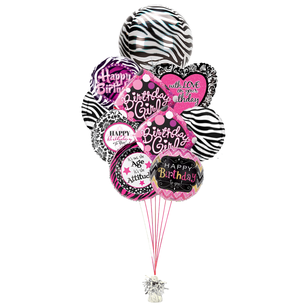 Sassy Zebra Birthday Girl Balloon Bouquet