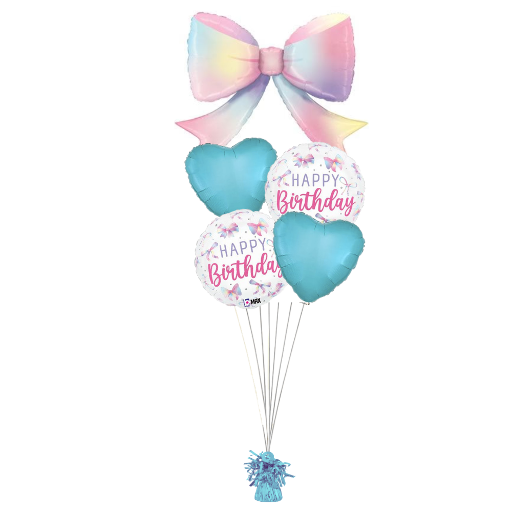 Pastel Rainbow Bows and Hearts Birthday Balloon Bouquet