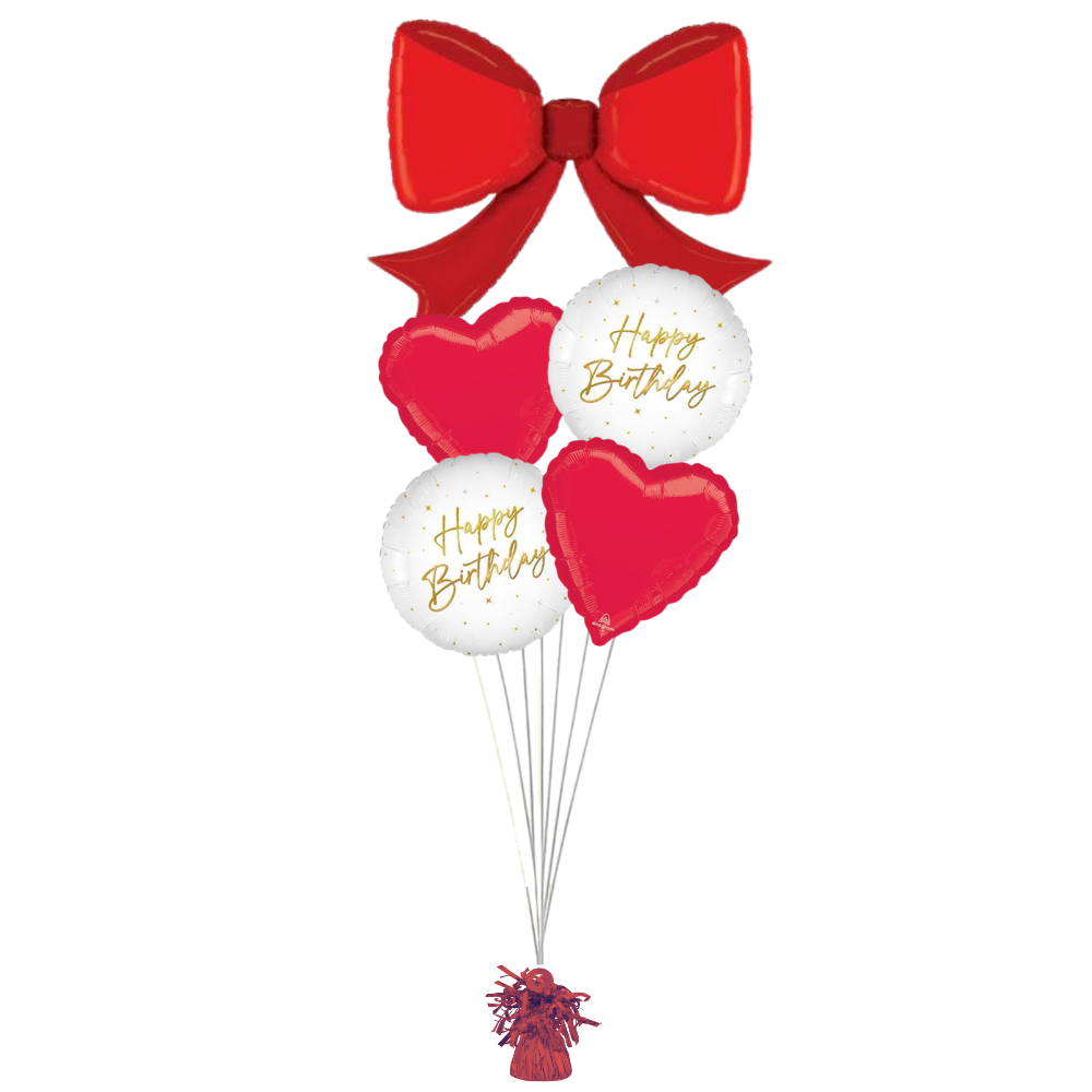 Red Bows and Hearts Birthday Balloon Bouquet