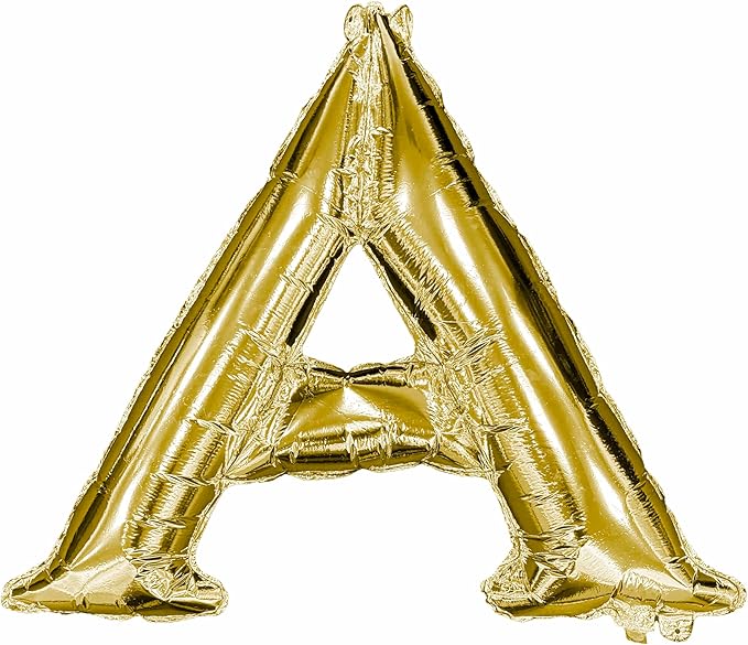 Gold letter 'A' balloon on a white background