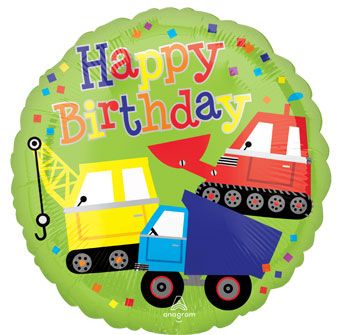 Happy Birthday Lime Construction Trucks 18" Foil Balloon