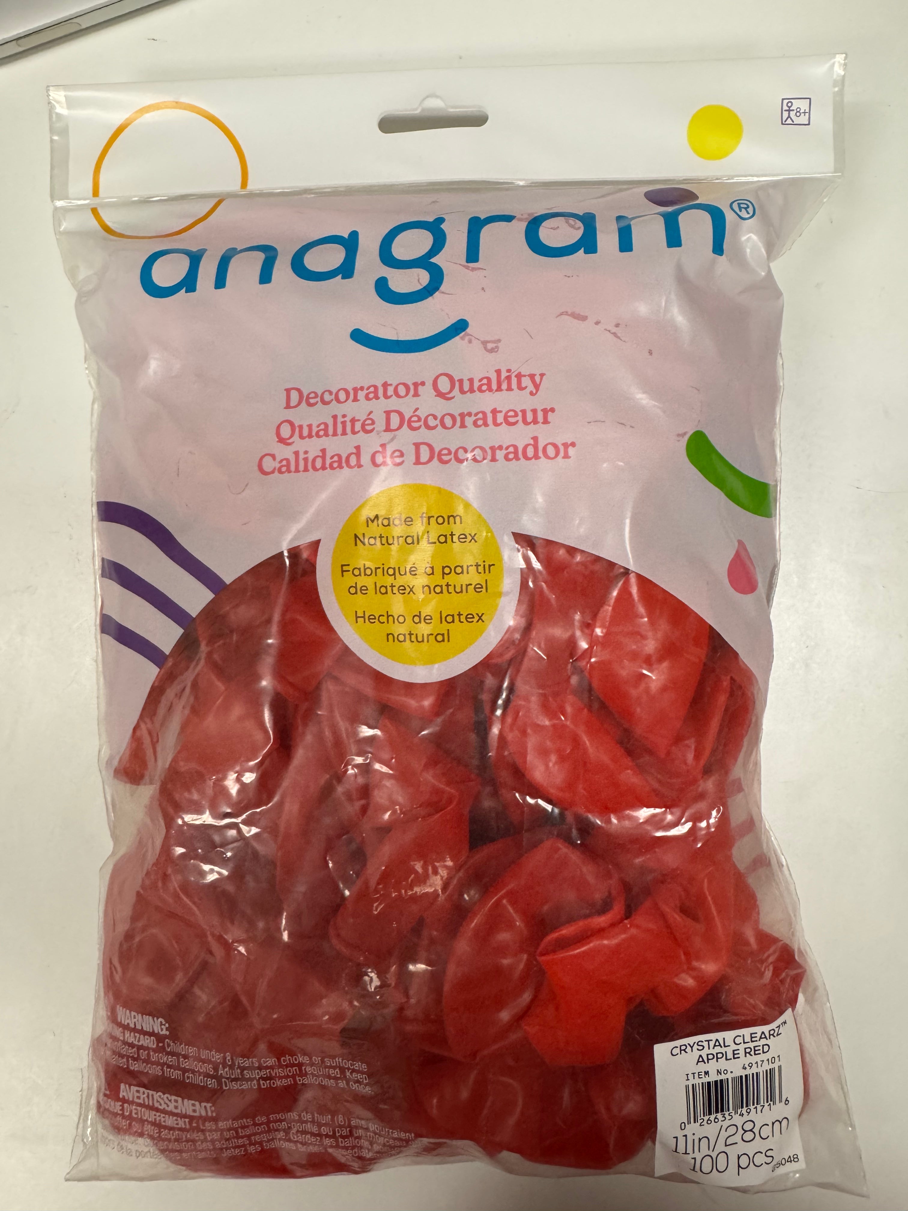 Crystal Clearz Apple Red Solid 11" Latex Bag