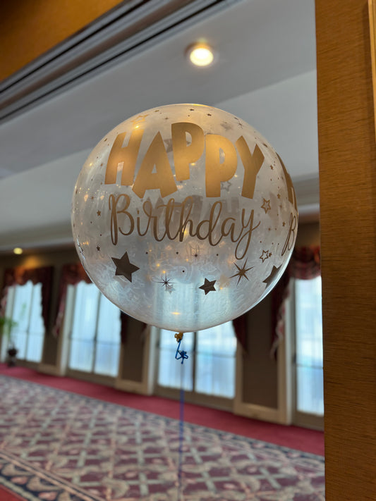 Crystal Clear Happy Birthday Silver Fantasy Mink Balloon (24 Inch)