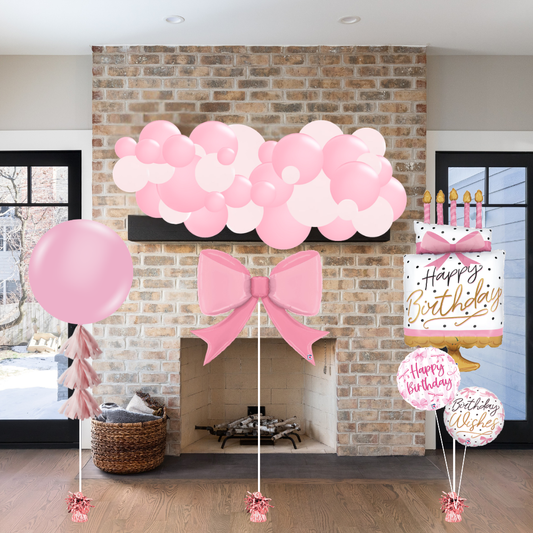 Pink Bows Birthday Wishes Balloon Decor Package