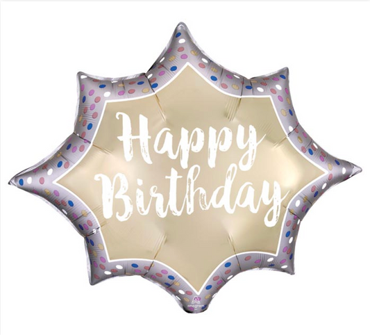 Birthday Satin White Gold Burst Balloon