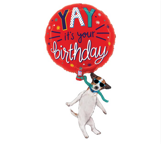 Yay It's Your Birthday Dog Floating Away Balloon